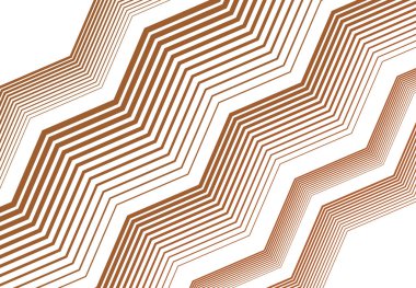 Zig-zag, çapraz, dalgalı, dalgalı ve tırtıklı çizgiler, çizgili tasarım öğesi. Çapraz, eğimli, eğimli ve eğimli kıvrımlı şeritler, renkli kahverengi geometrik zemin, doku ve desen çizgileri