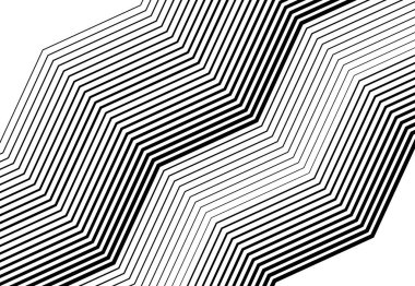 Zig-zag, çapraz, dalgalı, dalgalı ve tırtıklı çizgiler, çizgili tasarım öğesi. Çapraz, eğimli, eğimli ve eğimli şeritler, çizgiler, siyah ve beyaz, tek renkli geometrik zemin, doku ve desen