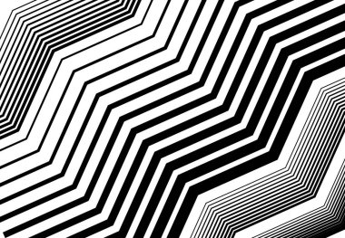 Zig-zag, çapraz, dalgalı, dalgalı ve tırtıklı çizgiler, çizgili tasarım öğesi. Çapraz, eğimli, eğimli ve eğimli şeritler, çizgiler, siyah ve beyaz, tek renkli geometrik zemin, doku ve desen