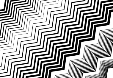 Zig-zag, çapraz, dalgalı, dalgalı ve tırtıklı çizgiler, çizgili tasarım öğesi. Çapraz, eğimli, eğimli ve eğimli şeritler, çizgiler, siyah ve beyaz, tek renkli geometrik zemin, doku ve desen