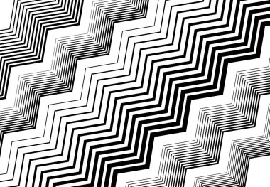 Zig-zag, çapraz, dalgalı, dalgalı ve tırtıklı çizgiler, çizgili tasarım öğesi. Çapraz, eğimli, eğimli ve eğimli şeritler, çizgiler, siyah ve beyaz, tek renkli geometrik zemin, doku ve desen