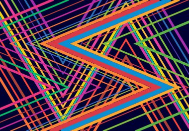Canlı, canlı zig-zag, çapraz çapraz, tırtıklı, buruşuk açılı ızgara örgü, kafes ya da ızgara rastgele açılı hatlar. Soyut geometrik renkli, çok renkli arkaplan, doku ve desen