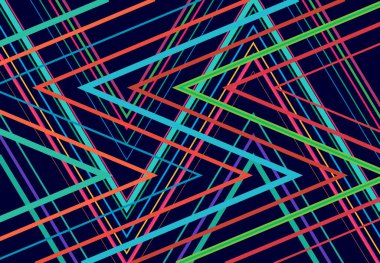 Canlı, canlı zig-zag, çapraz çapraz, tırtıklı, buruşuk açılı ızgara örgü, kafes ya da ızgara rastgele açılı hatlar. Soyut geometrik renkli, çok renkli arkaplan, doku ve desen