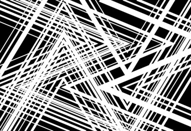 Zig-zag, çapraz çapraz, tırtıklı, buruşuk açılı ızgara, örgü, kafes ya da ızgara, rastgele açılı çizgiler. Soyut geometrik siyah beyaz, tek renkli arkaplan, doku ve desen