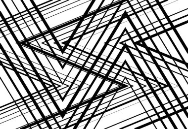 Zig-zag, çapraz çapraz, tırtıklı, buruşuk açılı ızgara, örgü, kafes ya da ızgara, rastgele açılı çizgiler. Soyut geometrik siyah beyaz, tek renkli arkaplan, doku ve desen