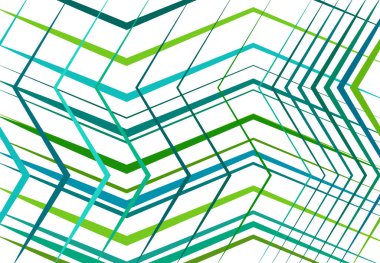 Zig-zag, çapraz çapraz, tırtıklı, buruşuk açılı ızgara, örgü, kafes ya da ızgara, rastgele açılı çizgiler. Soyut geometrik renkli GREEN-TEAL arkaplan, doku ve desen