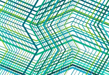 Zig-zag, çapraz çapraz, tırtıklı, buruşuk açılı ızgara, örgü, kafes ya da ızgara, rastgele açılı çizgiler. Soyut geometrik renkli GREEN-TEAL arkaplan, doku ve desen