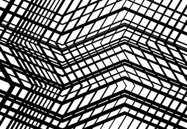 Zig-zag, çapraz çapraz, tırtıklı, buruşuk açılı ızgara, örgü, kafes ya da ızgara, rastgele açılı çizgiler. Soyut geometrik siyah beyaz, tek renkli arkaplan, doku ve desen