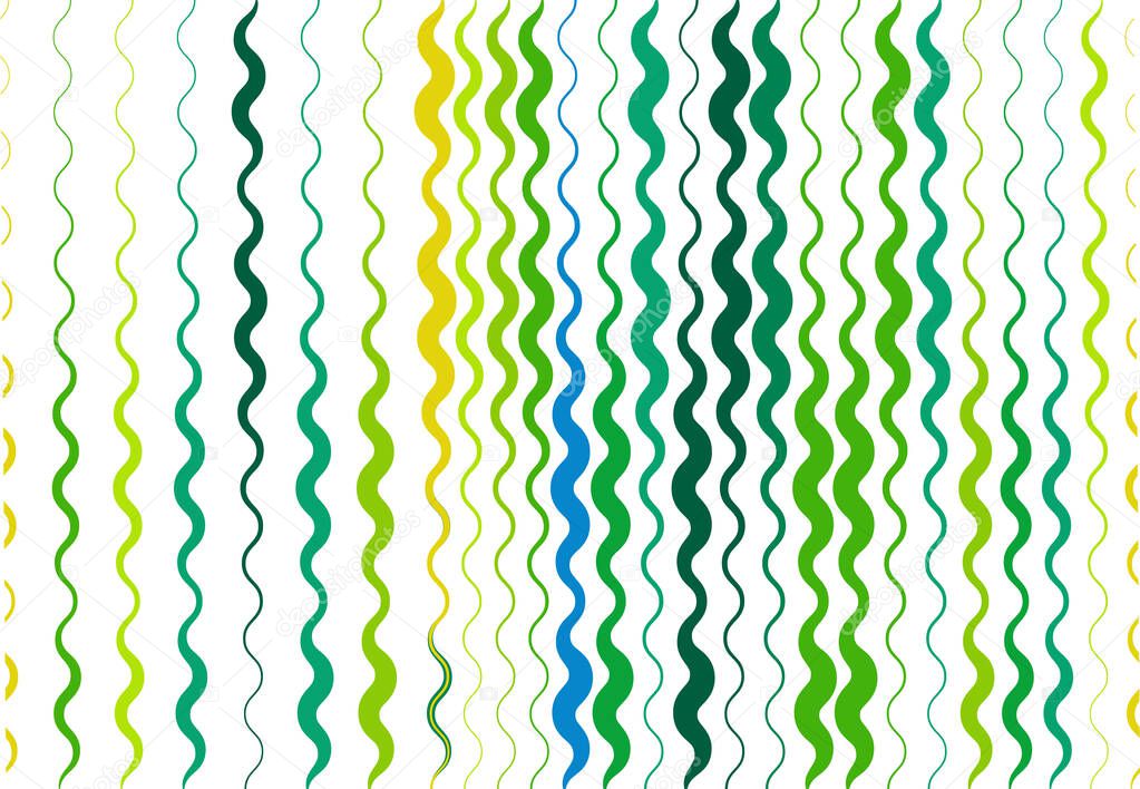 Abstract wavy, waving, billowy and undulating lines, stripes. Squiggly, squiggle lines with twist effect. Abstract colorful GREEN pattern, background, backdrop and texture