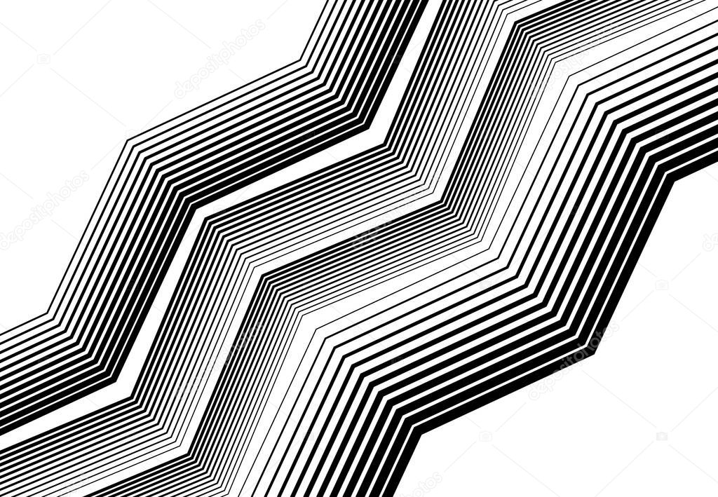 Zig-zag,criss-cross,wavy,waving and serrated,jagged lines,stripes design element. Diagonal,oblique,skew and tilt strips,streaks, black and white, monochrome geometric background, texture and pattern