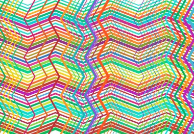 Canlı, canlı zig-zag, çapraz çapraz, tırtıklı, buruşuk açılı ızgara örgü, kafes ya da ızgara rastgele açılı hatlar. Soyut geometrik renkli, çok renkli arkaplan, doku ve desen