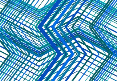Zig-zag, çapraz çapraz, tırtıklı, buruşuk açılı ızgara, örgü, kafes ya da ızgara, rastgele açılı çizgiler. Soyut geometrik renkli BLUE arkaplan, doku ve desen