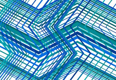 Zig-zag, çapraz çapraz, tırtıklı, buruşuk açılı ızgara, örgü, kafes ya da ızgara, rastgele açılı çizgiler. Soyut geometrik renkli BLUE arkaplan, doku ve desen