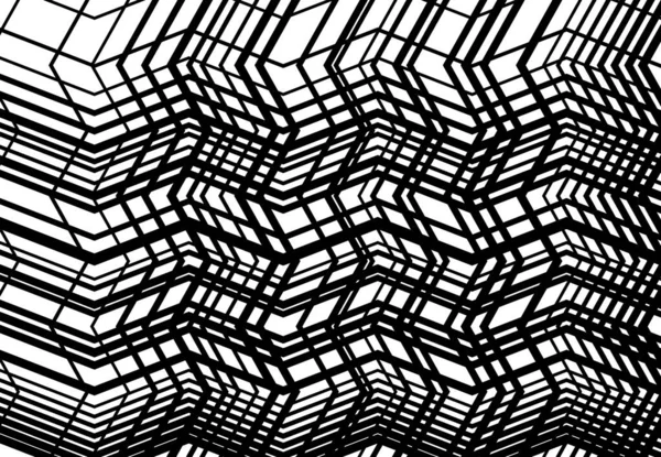 ジグザグ 鋸歯状 角格子 メッシュ 格子や格子 ランダムな角度の線のグリル 抽象幾何学的黒と白 モノクロームの背景 テクスチャとパターン — ストックベクタ