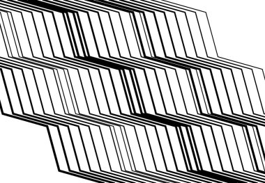 Zig-zag, çapraz, dalgalı, dalgalı ve tırtıklı çizgiler, çizgili tasarım öğesi. Çapraz, eğimli, eğimli ve eğimli şeritler, çizgiler, siyah ve beyaz, tek renkli geometrik zemin, doku ve desen