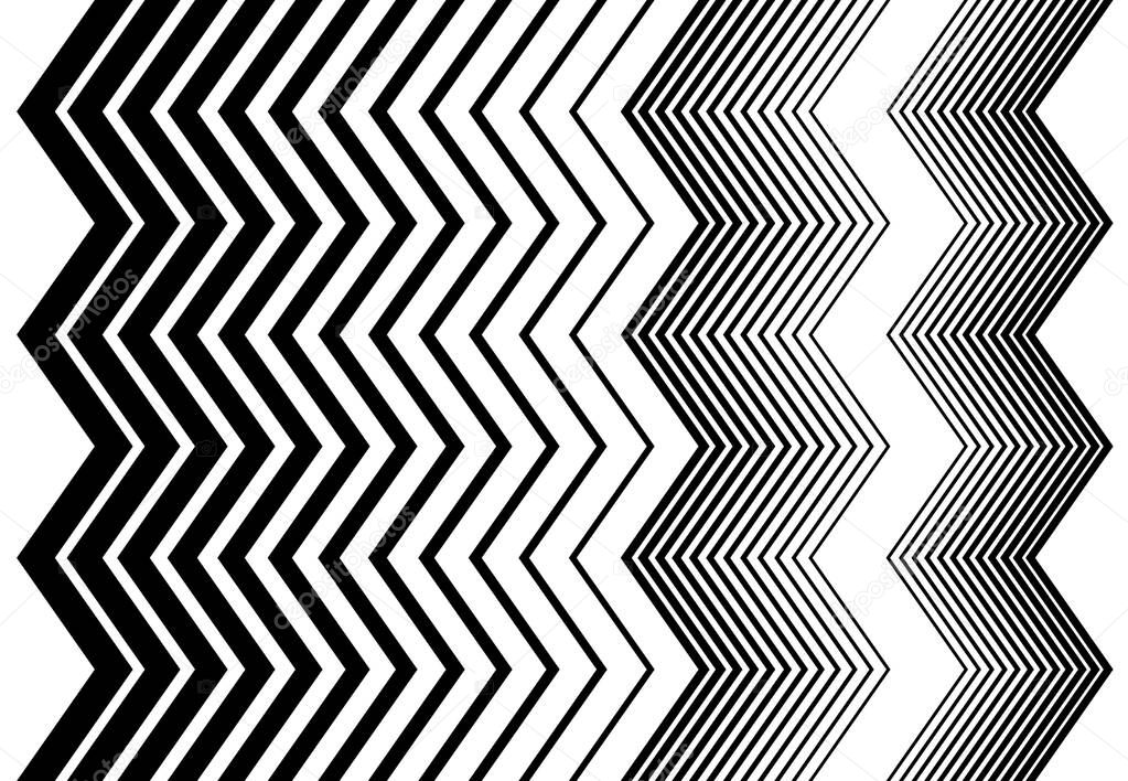 Vertical zig-zag, criss-cross, wavy, waving and serrated, jagged lines, stripes. Corrugated strips, streaks, black and white, monochrome, grayscale geometric background, texture and pattern