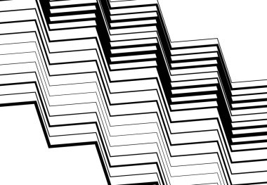 Zig-zag, çapraz, dalgalı, dalgalı ve tırtıklı çizgiler, çizgili tasarım öğesi. Çapraz, eğimli, eğimli ve eğimli şeritler, çizgiler, siyah ve beyaz, tek renkli geometrik zemin, doku ve desen