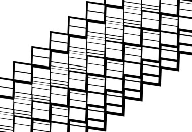 Zig-zag, çapraz, dalgalı, dalgalı ve tırtıklı çizgiler, çizgili tasarım öğesi. Çapraz, eğimli, eğimli ve eğimli şeritler, çizgiler, siyah ve beyaz, tek renkli geometrik zemin, doku ve desen