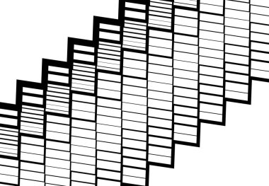 Zig-zag, çapraz, dalgalı, dalgalı ve tırtıklı çizgiler, çizgili tasarım öğesi. Çapraz, eğimli, eğimli ve eğimli şeritler, çizgiler, siyah ve beyaz, tek renkli geometrik zemin, doku ve desen