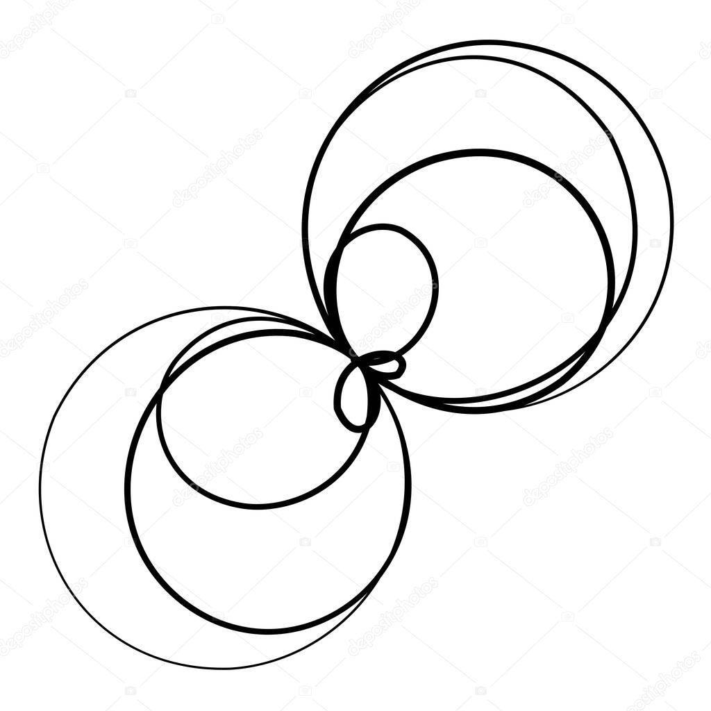 Volute, helix, spiral symbol, icon motif. Circular, radial line squiggle, squiggly bine, tendril design element. Doodle, scribble free-form line  Stock vector illustration, Clip-art graphics.