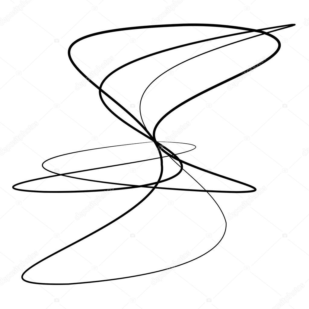 Volute, helix, spiral symbol, icon motif. Circular, radial line squiggle, squiggly bine, tendril design element. Doodle, scribble free-form line  Stock vector illustration, Clip-art graphics.