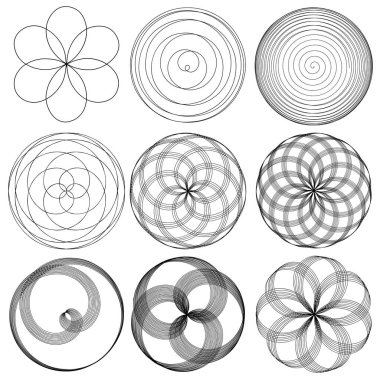 Volt, sarmal, spiral sembol, ikon motifi. Dairesel, dairesel çizgi kıvrımlı, eğri büğrü büğrü büğrü, filizli tasarım elemanı. Doodle, serbest biçim çizgisi Stock vektör çizimi, Clip-art grafikleri.