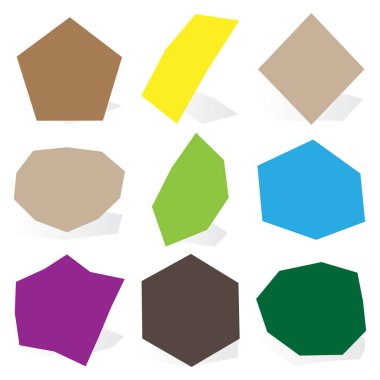 Kenarlı, geometrik taş, çakıl taşı şekilleri. Basit, açılı, açılı element siluetleri. Çatlak kaya şekilleri, duvarcılık için külçeler, taş işçiliği konseptleri, temalar.