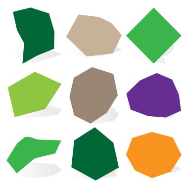 Kenarlı, geometrik taş, çakıl taşı şekilleri. Basit, açılı, açılı element siluetleri. Çatlak kaya şekilleri, duvarcılık için külçeler, taş işçiliği konseptleri, temalar.