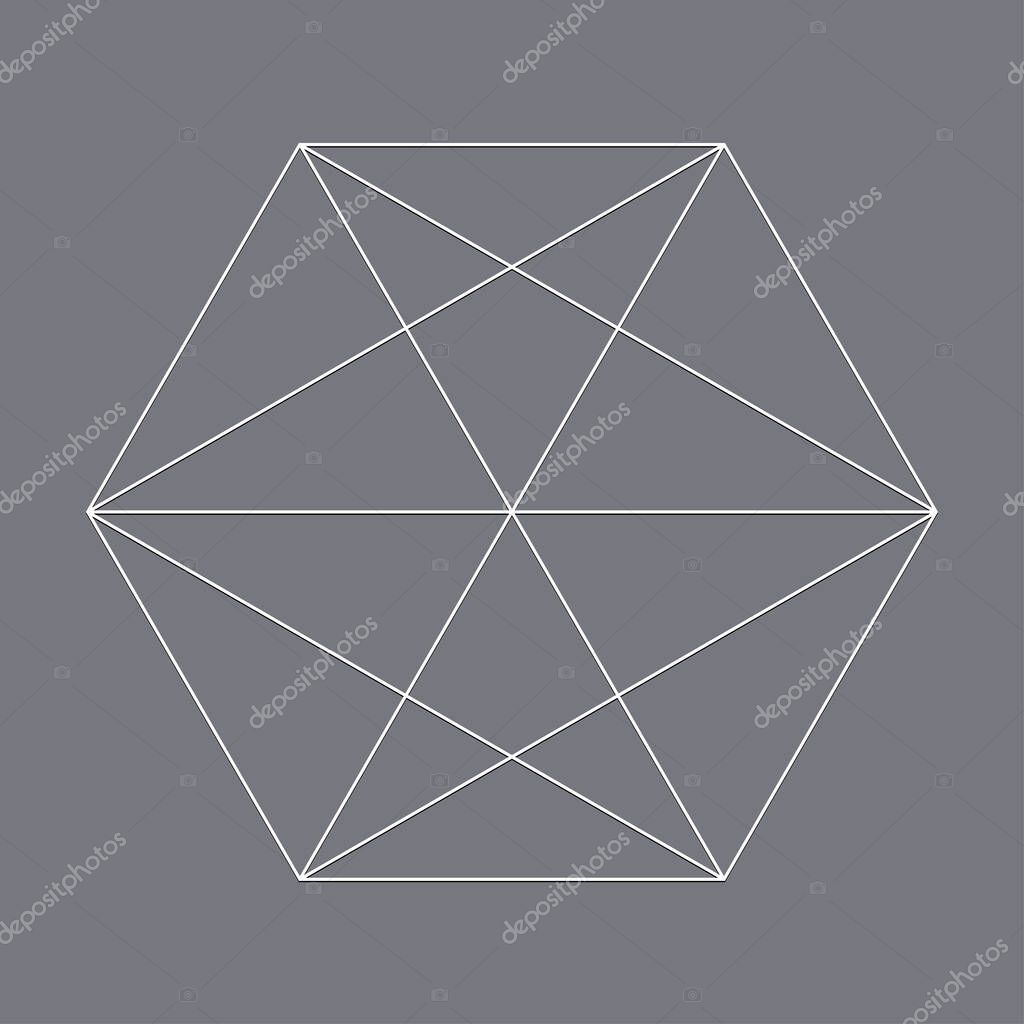 Geometric polygon with diagonal angles drawn. Geometry vector design shape, element  Stock vector illustration, clip art graphics.