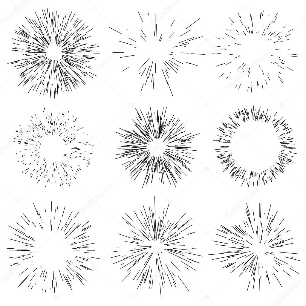 Random radial lines Comic effect. Fireworks, sparkle illustration - Royalty free vector illustration, clip-art