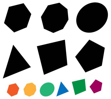 Temel geometrik şekiller kümesi. Altıgen, sekizgen, çember, üçgen, kare, beşgen şekilleri Stok vektör çizimleri, Clip sanat grafikleri.
