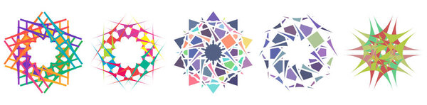 Abstract gem, crystal like clip-art set. Colorful 