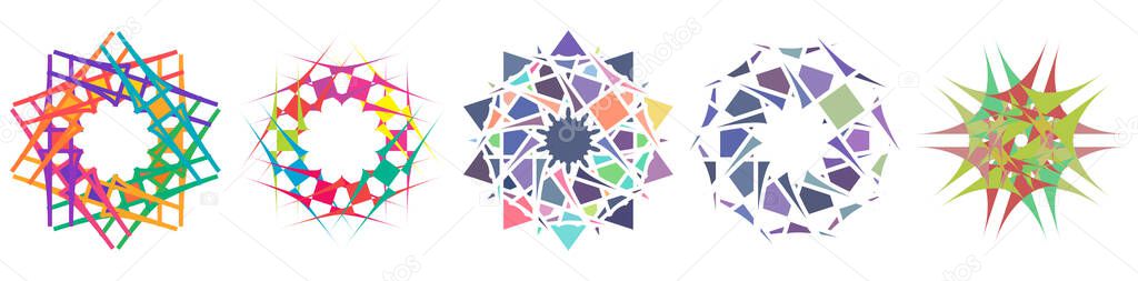 Abstract gem, crystal like clip-art set. Colorful 