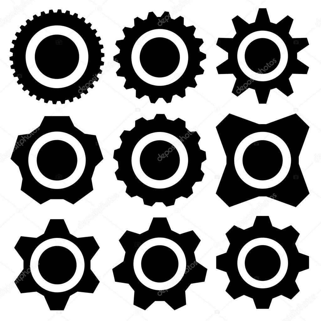 Gear, cogwheel, gearwheel icon, symbol and logo. Setup, customization, technical concept vector logo  Stock illustration, Clip-art graphics.