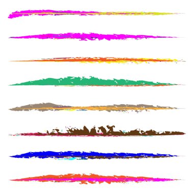 Pis, grunge, desenli fırça darbeleri. Çamur, leke, mürekkep, boya fırçaları, yatay ayırıcılar. El çizimi çizimi, çizim, yarım yamalak çizgiler Stock vektör çizimi, Clip sanat grafikleri.