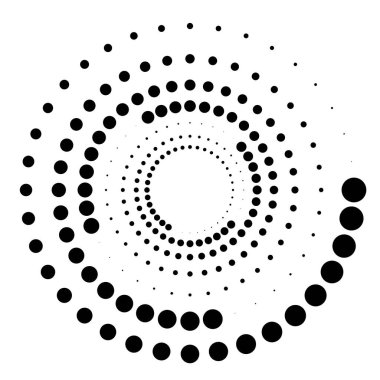 Noktalar, noktalı dairesel spiral. Döndür, daireler çiz. Noktalama, noktacı tasarım. Benekler, benekler vektör illüstrasyonu