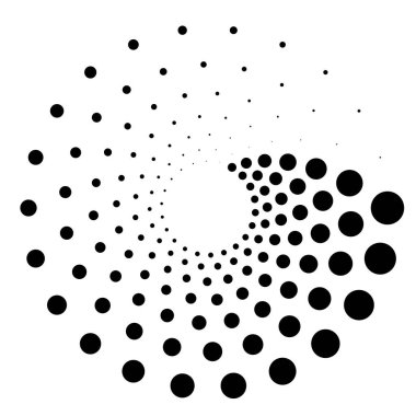 Noktalar, noktalı dairesel spiral. Döndür, daireler çiz. Noktalama, noktacı tasarım. Benekler, benekler vektör illüstrasyonu