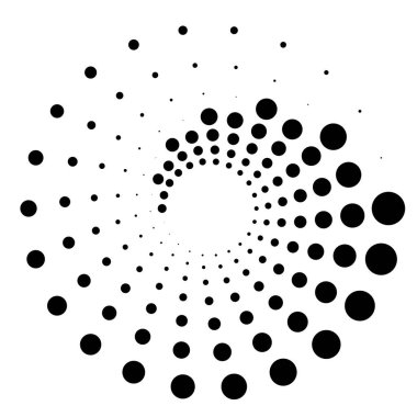 Noktalar, noktalı dairesel spiral. Döndür, daireler çiz. Noktalama, noktacı tasarım. Benekler, benekler vektör illüstrasyonu