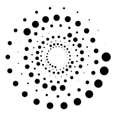 Noktalar, noktalı dairesel spiral. Döndür, daireler çiz. Noktalama, noktacı tasarım. Benekler, benekler vektör illüstrasyonu