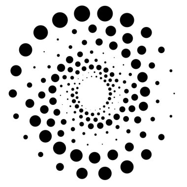 Noktalar, noktalı dairesel spiral. Döndür, daireler çiz. Noktalama, noktacı tasarım. Benekler, benekler vektör illüstrasyonu