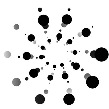 Noktalar, noktalı dairesel spiral. Döndür, daireler çiz. Noktalama, noktacı tasarım. Benekler, benekler vektör illüstrasyonu