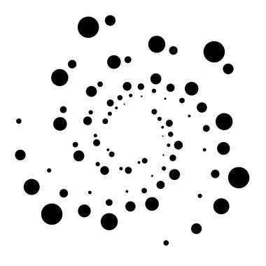 Noktalar, noktalı dairesel spiral. Döndür, daireler çiz. Noktalama, noktacı tasarım. Benekler, benekler vektör illüstrasyonu