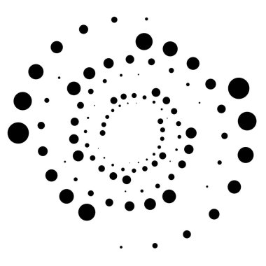 Noktalar, noktalı dairesel spiral. Döndür, daireler çiz. Noktalama, noktacı tasarım. Benekler, benekler vektör illüstrasyonu