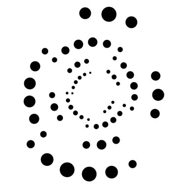 Noktalar, noktalı dairesel spiral. Döndür, daireler çiz. Noktalama, noktacı tasarım. Benekler, benekler vektör illüstrasyonu