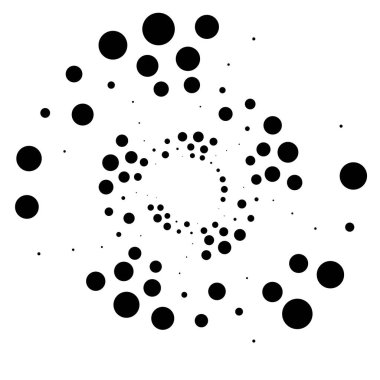 Noktalar, noktalı dairesel spiral. Döndür, daireler çiz. Noktalama, noktacı tasarım. Benekler, benekler vektör illüstrasyonu