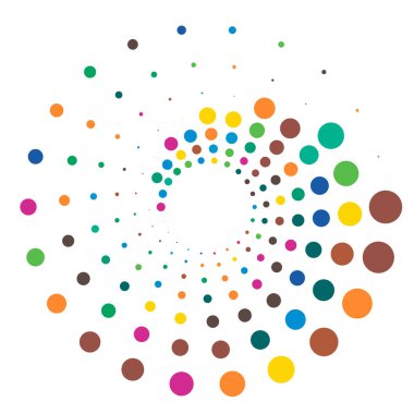 Noktalar, noktalı dairesel spiral. Döndür, daireler çiz. Noktalama, noktacı tasarım. Benekler, benekler vektör illüstrasyonu