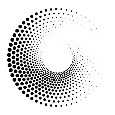 Noktalar, noktalı dairesel spiral. Döndür, daireler çiz. Noktalama, noktacı tasarım. Benekler, benekler vektör illüstrasyonu