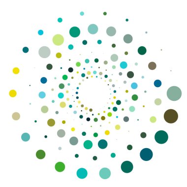 Noktalar, noktalı dairesel spiral. Döndür, daireler çiz. Noktalama, noktacı tasarım. Benekler, benekler vektör illüstrasyonu