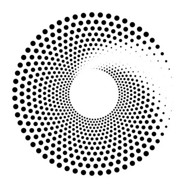 Noktalar, noktalı dairesel spiral. Döndür, daireler çiz. Noktalama, noktacı tasarım. Benekler, benekler vektör illüstrasyonu