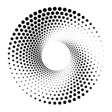 Noktalar, noktalı dairesel spiral. Döndür, daireler çiz. Noktalama, noktacı tasarım. Benekler, benekler vektör illüstrasyonu